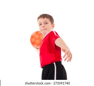 Boy Kid Child Teen Holding Ball And Throwing It, Wearing Football Uniform, Isolated On White