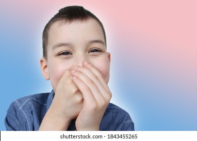 Boy, Kid, Covered His Mouth With His Palms, So As Not To Say Anything Superfluous, Concept Of Upbringing, Education, Speech Behavior, Emotional Development Of Children, Obscene Language