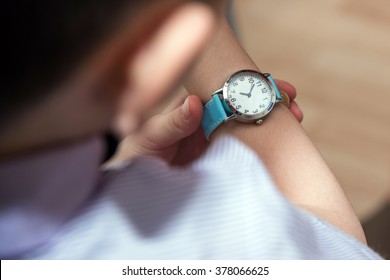 Boy Looking At His Wrist Kid Watch