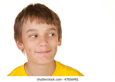 a boy looking into the white copyspace