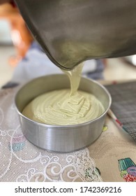 A Boy Making A Green Tea Cake.