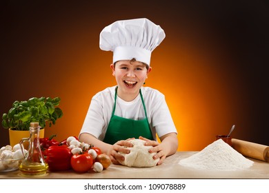 Boy Making Pizza Dough