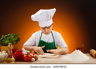 Boy Making Pizza Dough