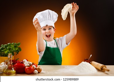 Boy Making Pizza Dough