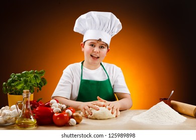 Boy Making Pizza Dough