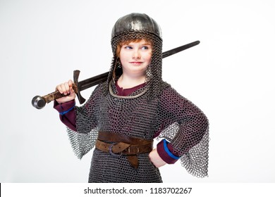 boy medieval warrior, baby in knight costume, boy in a knightly helmet,  sword boy isolated on a white background, historical suit, soldier holding a sword, brigandine, knight, warrior, chain armor