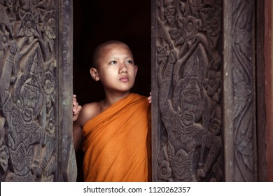 The boy or novice monk buddhist in religion buddhism at Thailand.