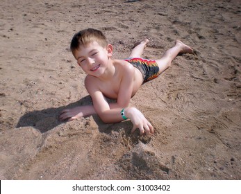 Boy On Beach Having Fun Sand Stock Photo 31003402 | Shutterstock