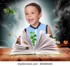 Boy opened a magic book