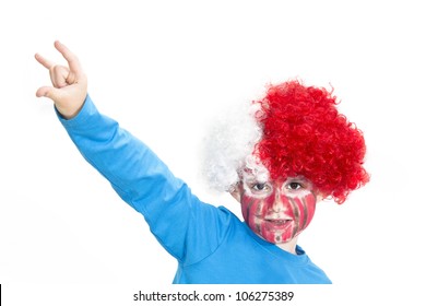 Boy With Painted Face. Sport Supporter.