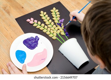 Boy painting and gouache spring flower  Boy making color paper hyacinths for mommy  Children activities  easy ideas for kids at home  Art lessons at home  DIY tasks for children  Early pre    school