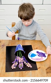 Boy painting and gouache spring flower  Boy making color paper hyacinths for mommy  Children activities  easy ideas for kids at home  Art lessons at home  DIY tasks for children  Early pre    school
