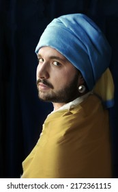 A Boy With A Pearl Earring, Blue Scarf, Yellow Coat And A Beard