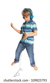 Boy Playing Air Guitar And Dancing