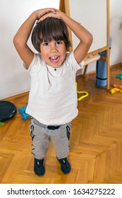 Boy Playing In Kindergarten. One Boy Only