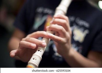 Boy Playing A Recorder