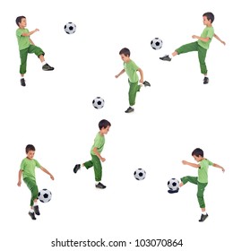 Boy Playing Soccer - Various Angle Shots, Isolated Collage