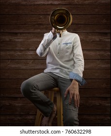 Boy Playing Trumpet As Bugle Head