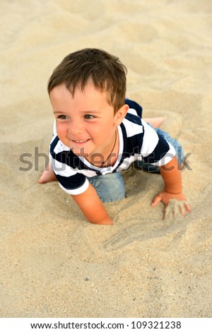 Similar – Foto Bild Kind spielt mit Sand auf den Dünen