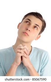 A Boy Praying And Looking Heavenward.