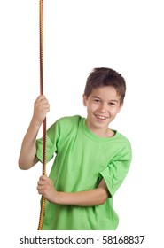 Boy Pulling A Rope - Isolated On White