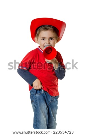 Similar – funny child with clown nose on blue background