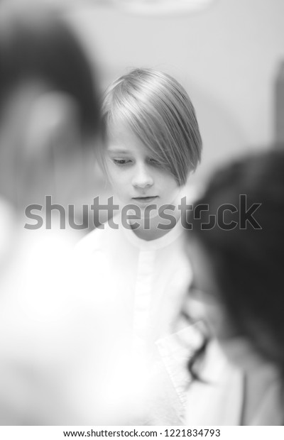 Boy School Age Stylish Haircut White Stock Photo Edit Now 1221834793