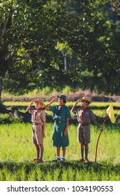 Boy Scout Making An Oath At The Forest.