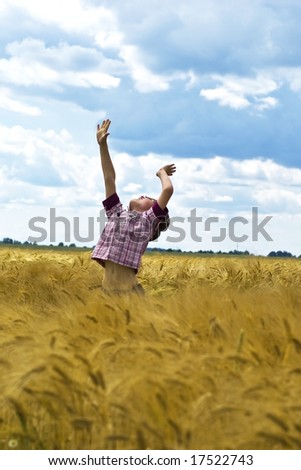 Similar – Image, Stock Photo Young woman in a field of wheat