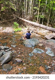 Boy Sitting On A Rock In The Water