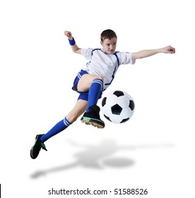 Boy with soccer ball, Footballer on the white background. (isolated) - Powered by Shutterstock