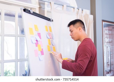 ํYoung Boy Student Using Ideas With Post It Many Colored Notes While Studying At University