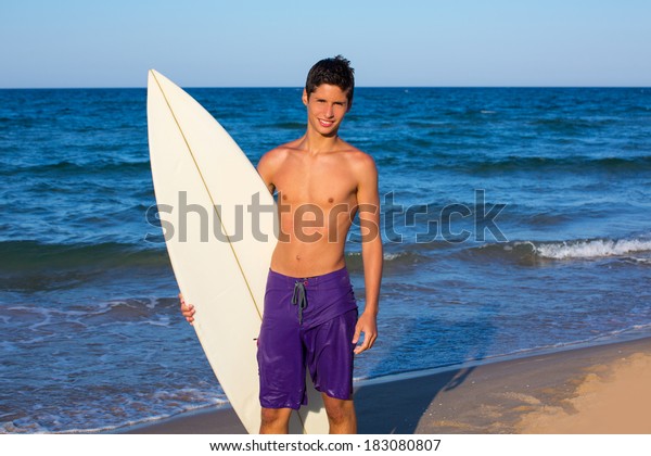 Boy Teen Surfer Happy Holing Surfboard Stock Photo 183080807 | Shutterstock