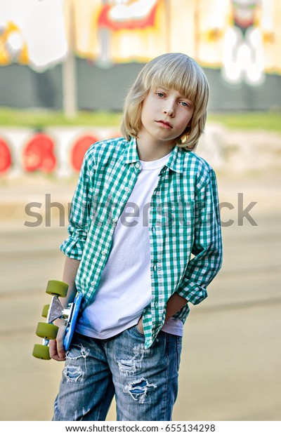 Boy Teenager Fashionable Haircut Skateboard People Parks