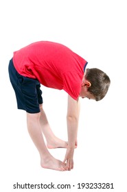 Boy Touching His Toes Over White Background