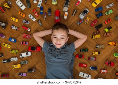 Boy and toy car