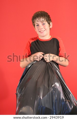 boy with trashbag