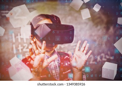 Boy using a virtual reality device at school