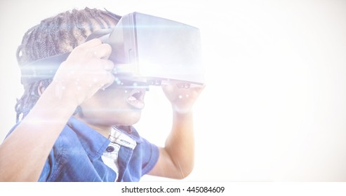 Boy using a virtual reality device at school