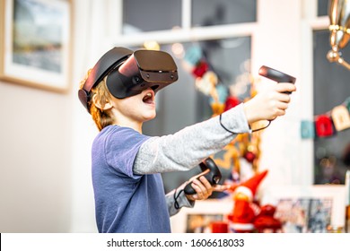 Boy using virtual reality headset