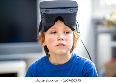 Boy using virtual reality headset