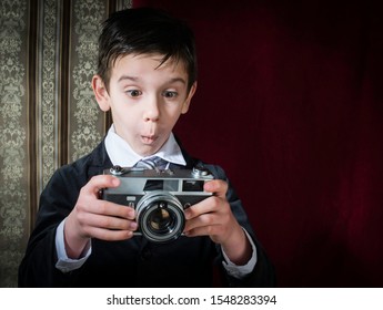 Boy Vintage Camera Vintage Clothes Kid Stock Photo (Edit Now) 1548283373