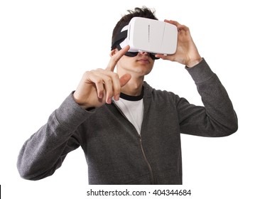 boy with virtual reality glasses isolated