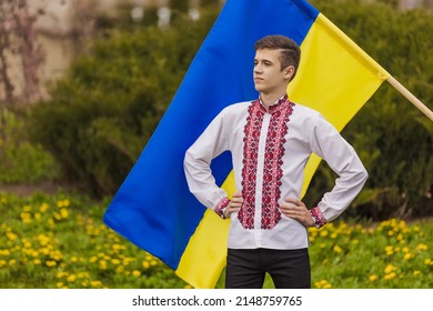 Boy In Vyshyvanka And With The Flag Of Ukraine