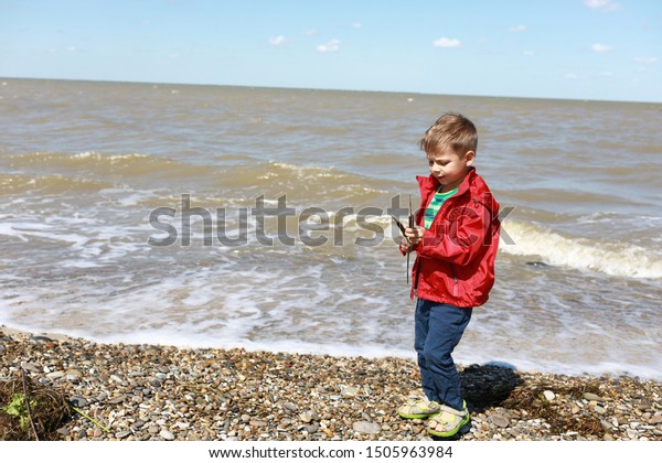 Boy Walking Along Sea Azov Summer Stock Photo Edit Now 1505963984