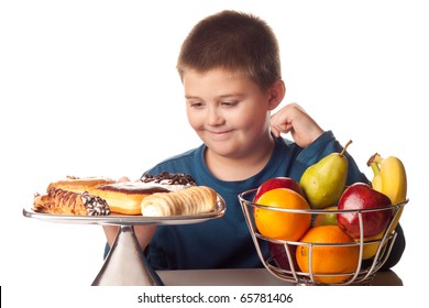 boy wanting a high calorie snack over a healthy fruit