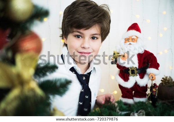 Boy White Shirt Black Tie Santa Stock Photo Edit Now 720379876