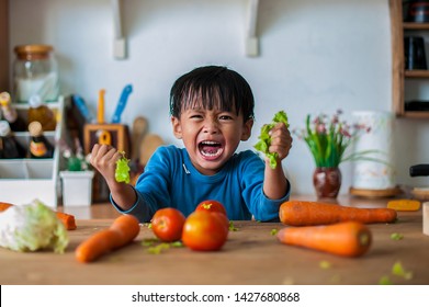 The boy who shows an angry emotion, the concept of emotion of a violent child - Shutterstock ID 1427680868