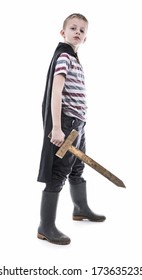 boy with wooden toy sword