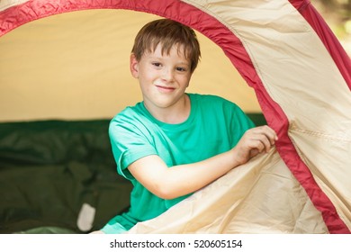 Boy Zipping Camp Tent Closed